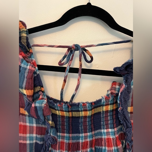 Free People We the Free Sienna Plaid Navy Ruffle Top Size Small - Picture 10 of 10